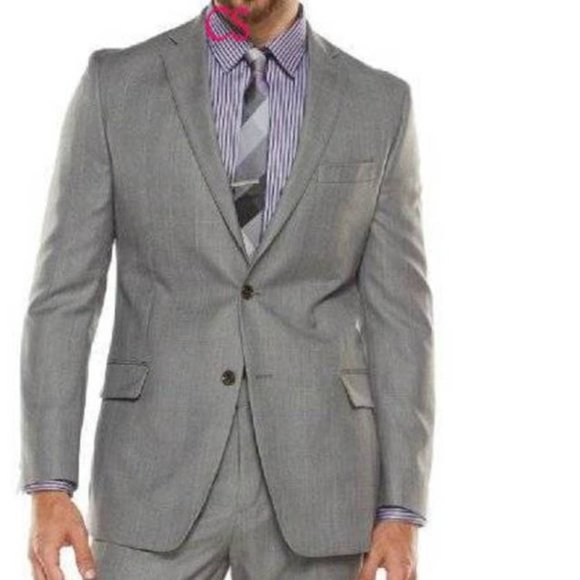 Mens Wool Silk Suit Jacket Marc Anthony 40 Long Gray Luxury 2 Button 7 Pockets - Picture 1 of 8